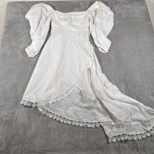 Anthropologie White Lace-Trim Off-Shoulder Midi Dress